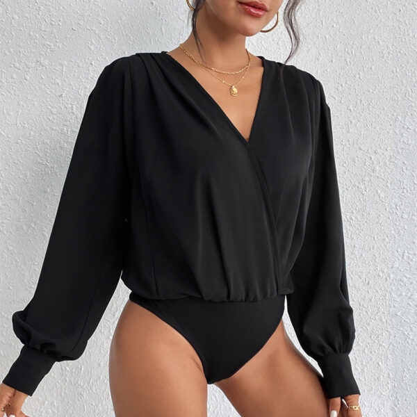 Skinny V-neck Long Sleeve Jumpsuit - Image 3