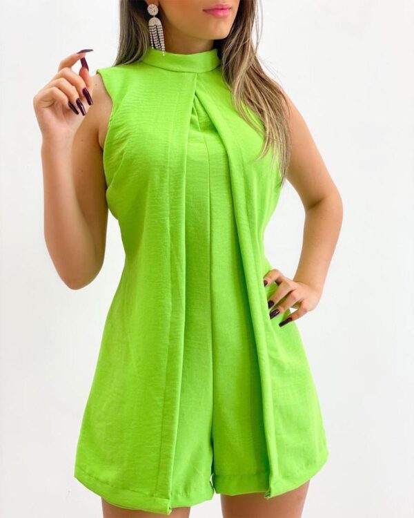 Green Sleeveless Front Slit One-piece Shorts - Image 6