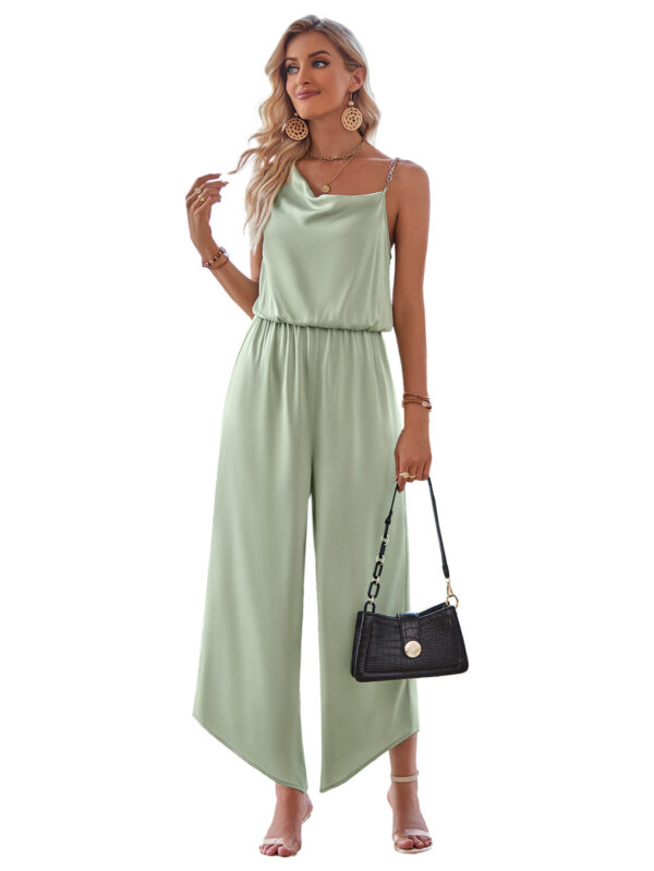 Fashion Casual Solid Color Suspender Waist Wide Leg Jumpsuit - Image 2