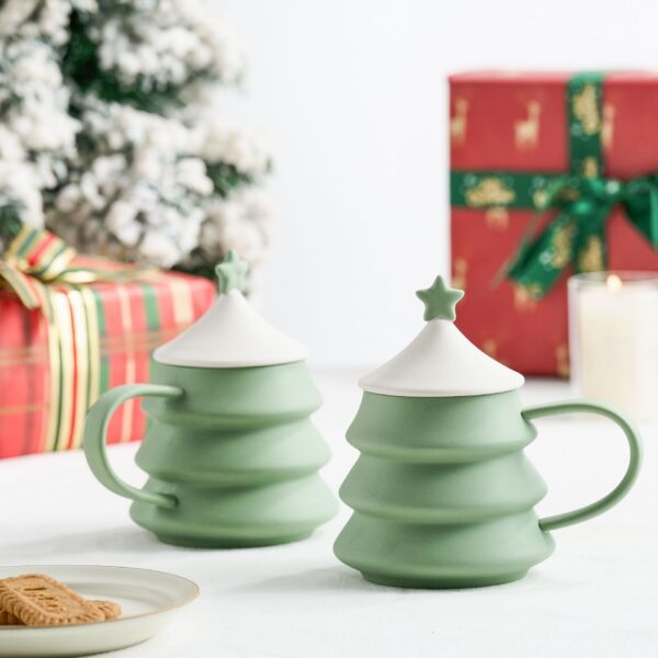 Creative Large Christmas Tree Ceramic Mug With Lid - Image 3