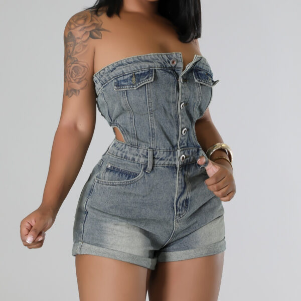 Women's Casual Fashion Tube Top Denim Jumpsuit