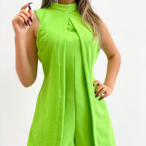 Green Sleeveless Front Slit One-piece Shorts