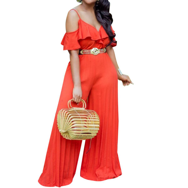 Fashion Pleated Wide Leg Pants Ruffle Jumpsuit - Image 4