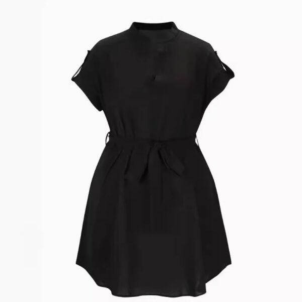 V-neck Short Sleeve Dress With Belt Summer Fashion Bowknot Dresses For Women Clothing - Image 5