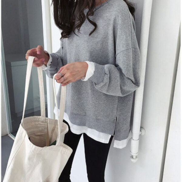 Gray With Slit Sweater Versatile Mid-length Two-piece Casual Top - Image 10