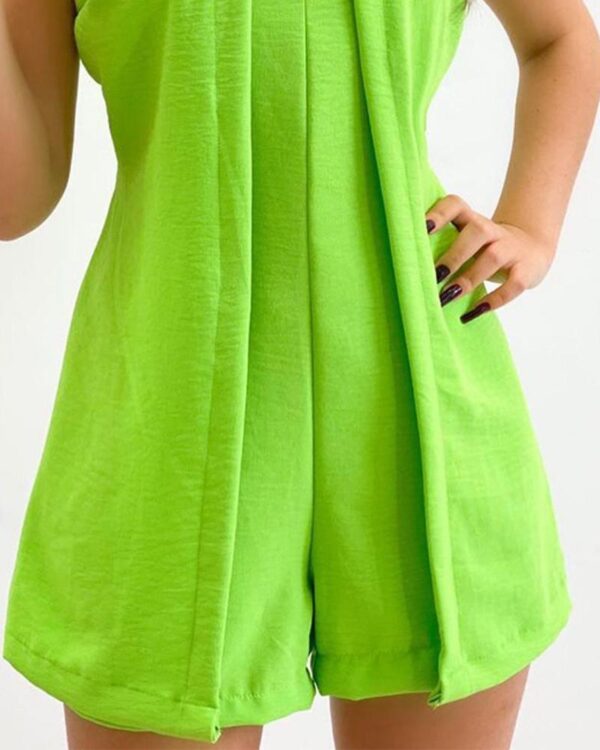 Green Sleeveless Front Slit One-piece Shorts - Image 5