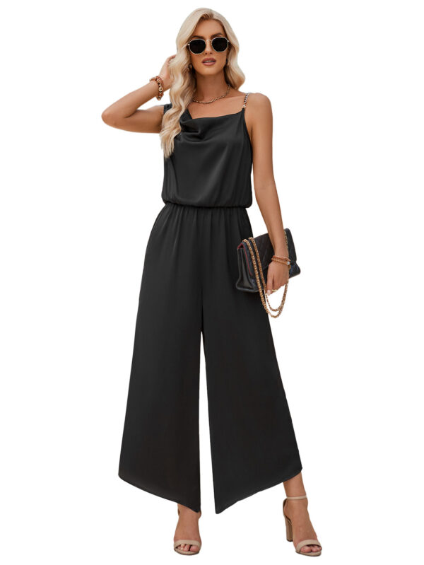 Fashion Casual Solid Color Suspender Waist Wide Leg Jumpsuit - Image 7