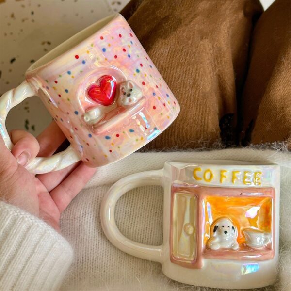 Cute Pearly Embossed Puppy Ceramic Mug