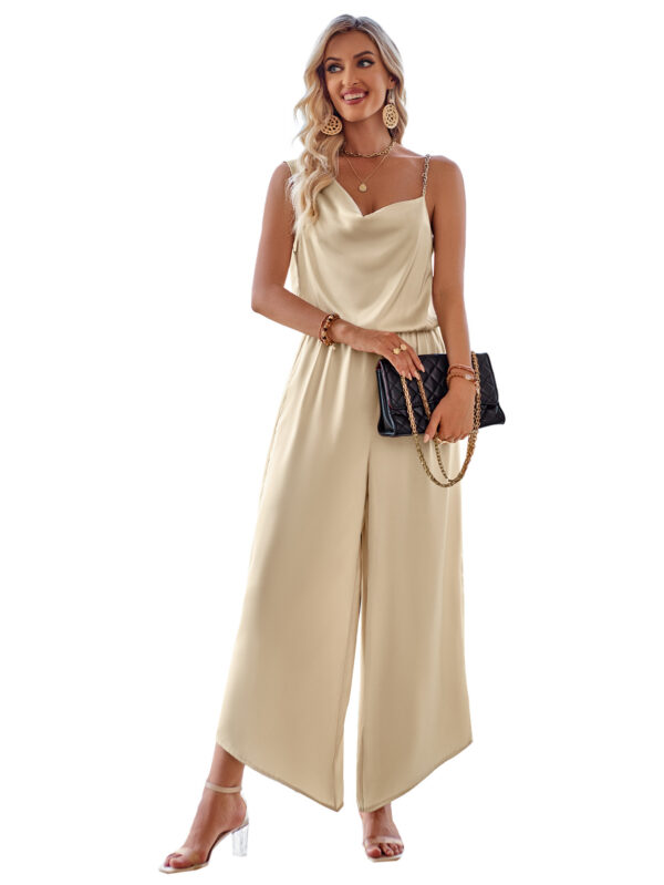 Fashion Casual Solid Color Suspender Waist Wide Leg Jumpsuit - Image 3