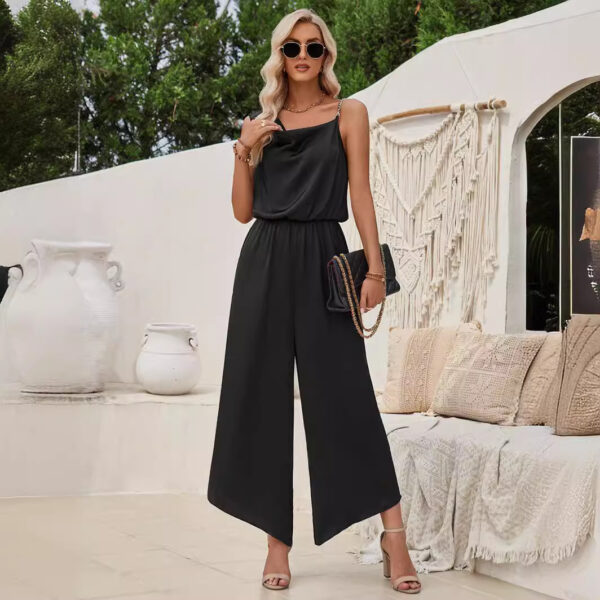 Fashion Casual Solid Color Suspender Waist Wide Leg Jumpsuit - Image 8