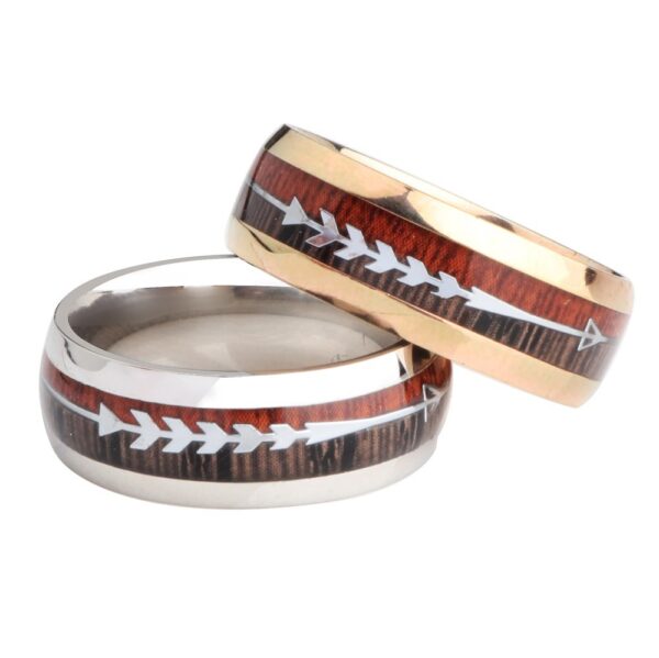 Stainless Steel Wood Grain Arrow Inlaid Ring - Image 2