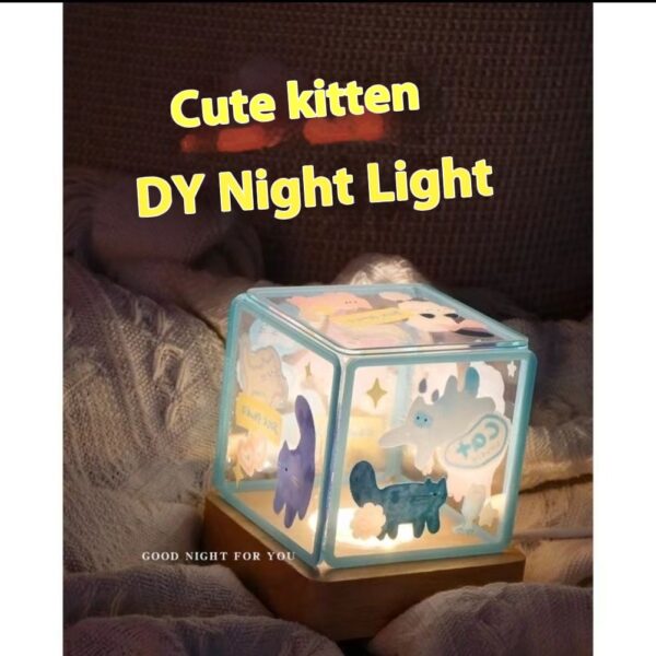 Puppy Kitten Diy Small Night Lamp Acrylic Self-adhesive Usb Bedside Ambience Light Home Lamp