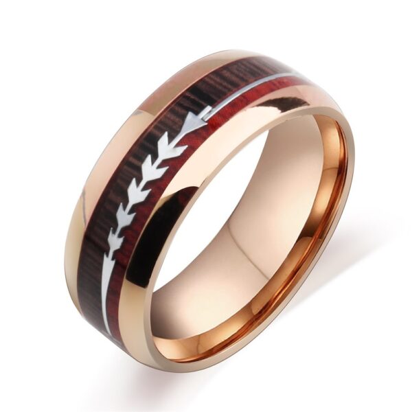 Stainless Steel Wood Grain Arrow Inlaid Ring - Image 3